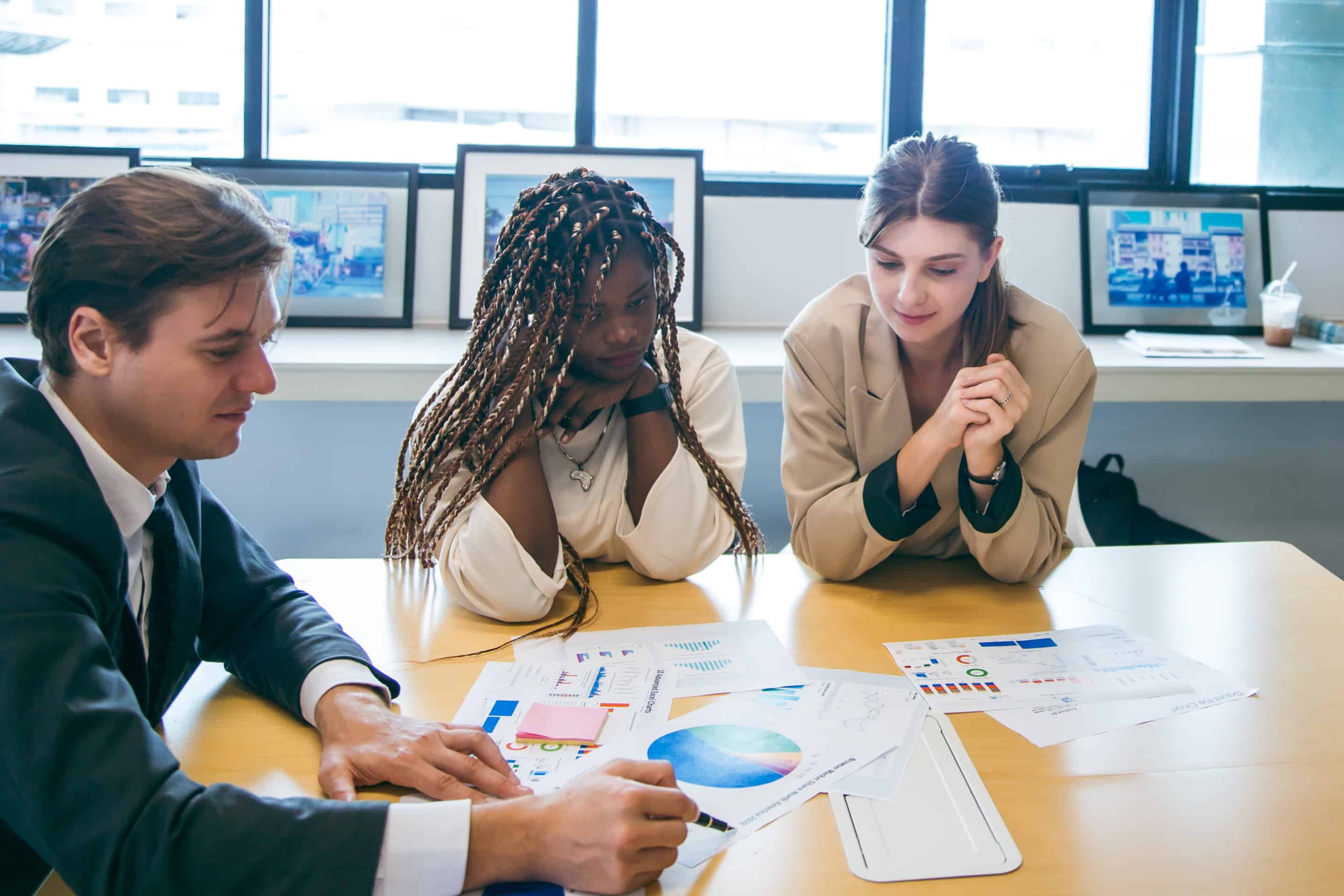 professional businessman person team group meeting to discussion in strategy work presentation in office, business colleague startup teamwork woman and man in corporate brainstorming idea to planning